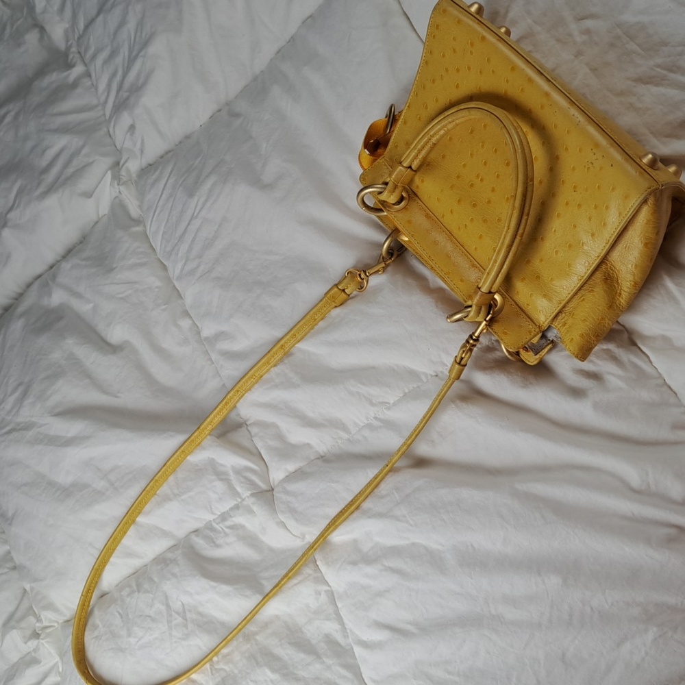 Ostrich Leather Ganson Vintage 70's Yellow Handbag Purse Shoulder Bag - Picture 10 of 12
